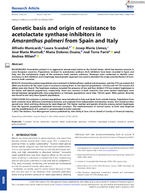 Pest Management Science - 2023 - Manicardi - Genetic basis and origin of resistance to acetolactate synthase inhibitors in